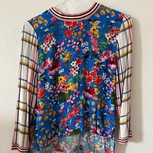 Zara Floral Print Blouse with Plaid Sleeves - Size S